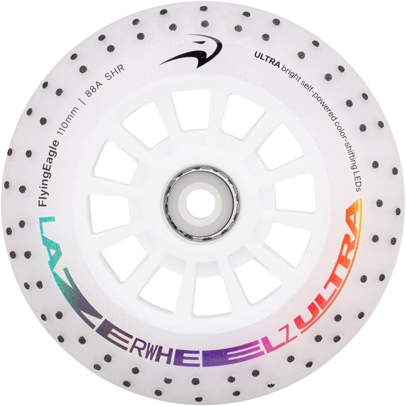 LazerWheelz Ultra - Light Up Inline Skate Wheels Indoor/Outdoor, 110mm 6 Pack of Color-Shift + Spark 88A Hardness LED Lights for Roller Skate Wheels Replacement, Adult Inline Accessories